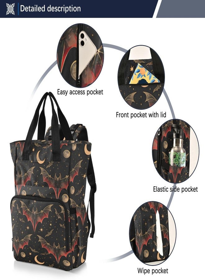 senya Diaper Bag Backpack, Bat Crescent Star Multifunction Travel Bag for Moms Dads - Image 2