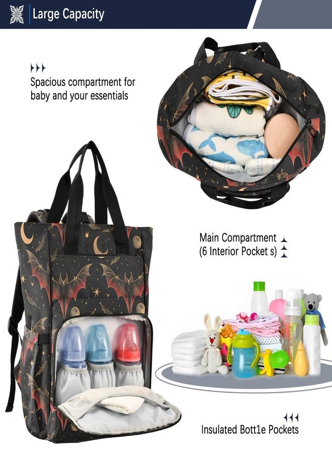 senya Diaper Bag Backpack, Bat Crescent Star Multifunction Travel Bag for Moms Dads - Image 5