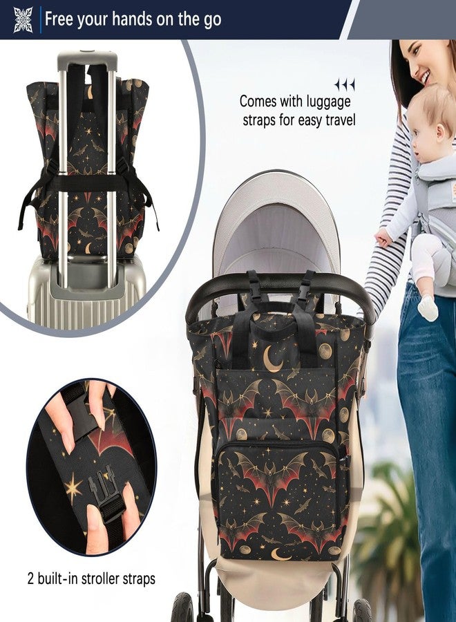 senya Diaper Bag Backpack, Bat Crescent Star Multifunction Travel Bag for Moms Dads - Image 4