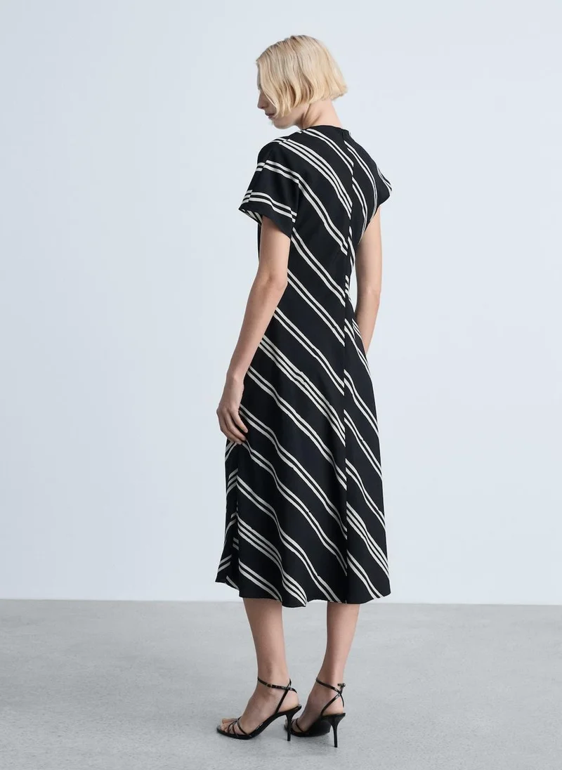 MANGO Striped Print Midi Dress