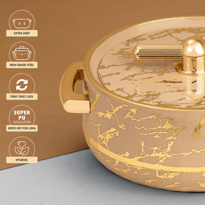 Selvel Elegance Royal Inner Steel Casserole Set of 3 (1700ml, 1200ml, 600ml)|BPA Free|Advanced P.U. Insulation|Keeps Food hot & Fresh Chapati, Roti, Biryani (Royal Turkish Ivory) - Image 4