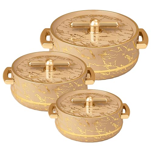 Selvel Elegance Royal Inner Steel Casserole Set of 3 (1700ml, 1200ml, 600ml)|BPA Free|Advanced P.U. Insulation|Keeps Food hot & Fresh Chapati, Roti, Biryani (Royal Turkish Ivory) - Image 1