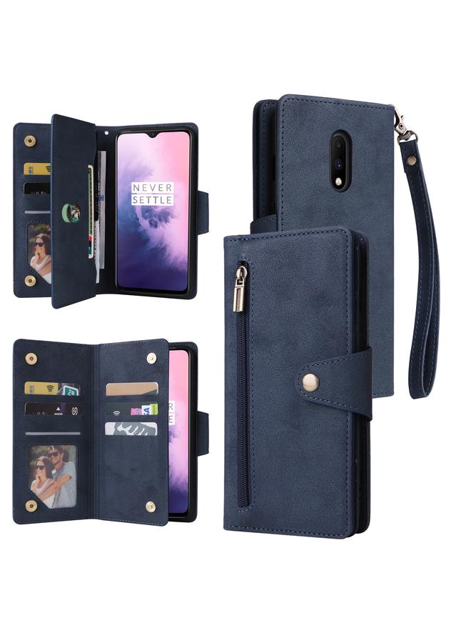 اس-توب جراب هاتف OnePlus 7 Rivet Buckle 9 Cards ثلاثي الطي من الجلد - Image 1