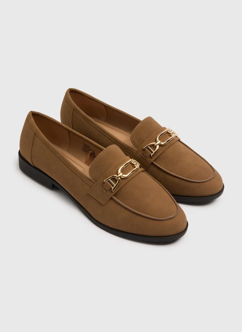 ماتلان Tan Metal Bar Wide Fit Loafers