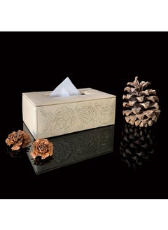 Admire Home Embroidered Leather Car Tissue BoxRectangular Napkin HolderTissue Paper Case DispenserFacial Tissue Holder for HomeOffice and Tissue Holder for carBeige Gold  - Image 1