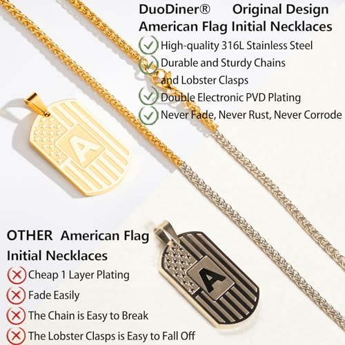 DuoDiner Initial Letter Pendant Necklace for Men Boys Dad,A-Z Capital Letter American Flag Dog Tag Necklace 24 Inches Stainless Steel Mens Chain,Birthday Gifts for Men Women Teens (Letter J, Black) - Image 4