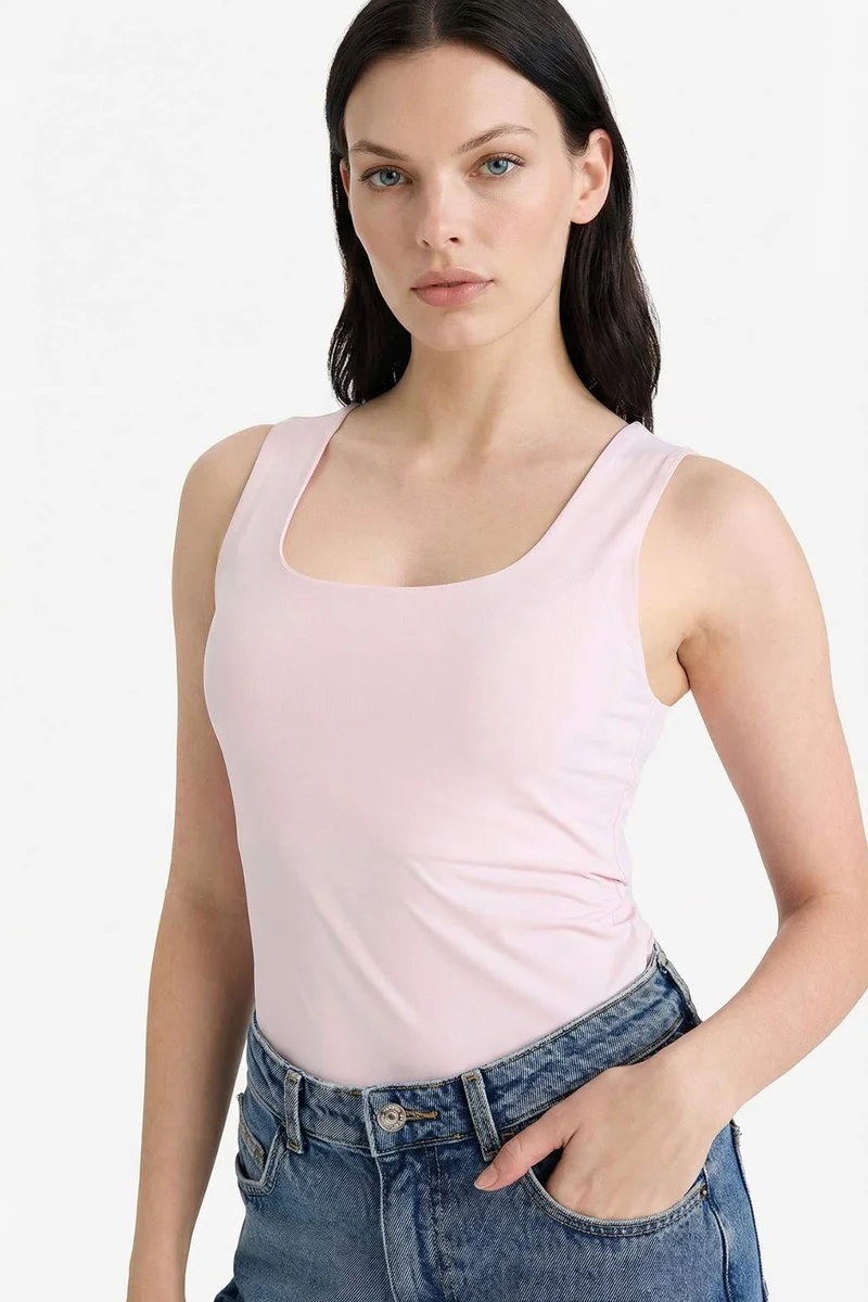 DeFacto Slim Fit Basic Square Collar Sleeveless Tank Top