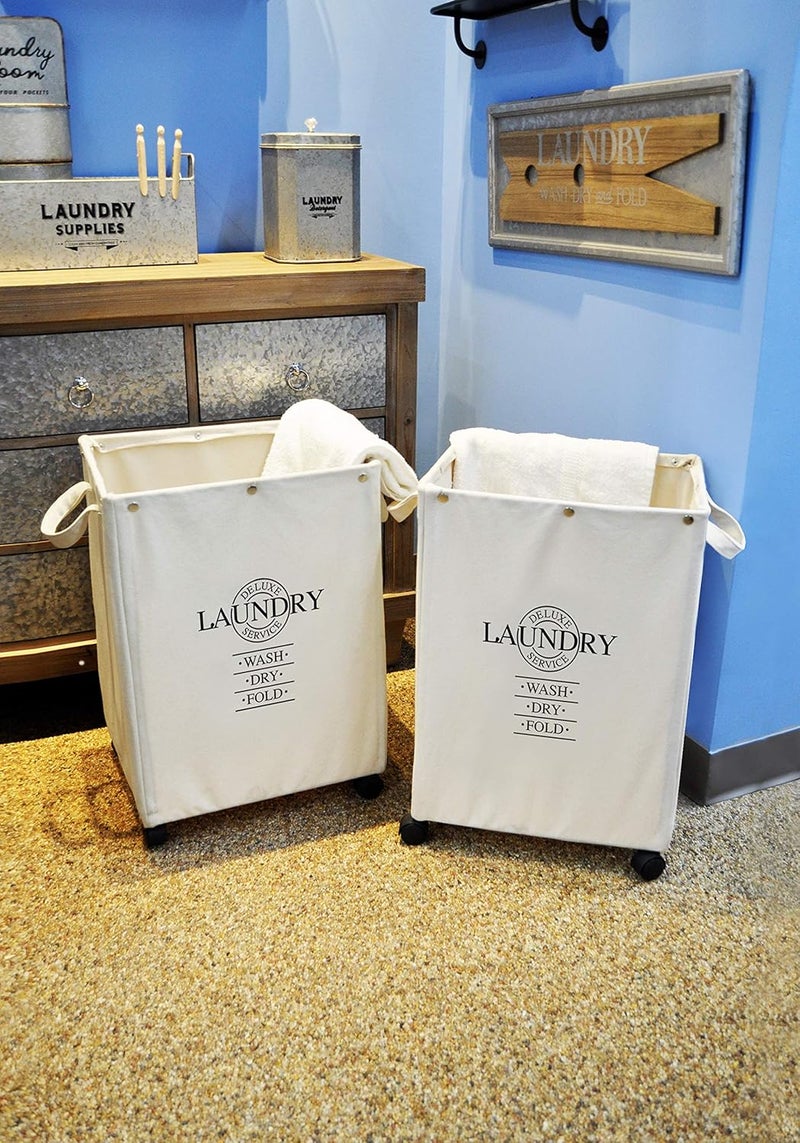 Designstyles سلة غسيل بعجلات ومقبض مجموعة من 2 سلة غسيل متينة وقابلة للطي سلة غسيل متحركة لغرفة النوم والحمام والسكن الجامعي والحضانة - Image 5