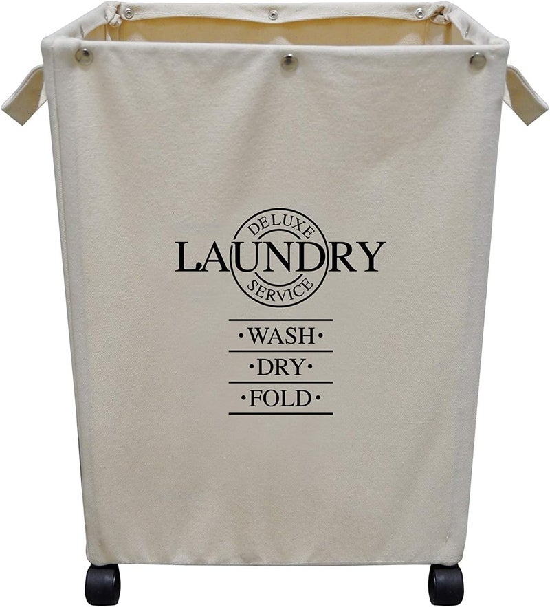 Designstyles سلة غسيل بعجلات ومقبض مجموعة من 2 سلة غسيل متينة وقابلة للطي سلة غسيل متحركة لغرفة النوم والحمام والسكن الجامعي والحضانة - Image 2
