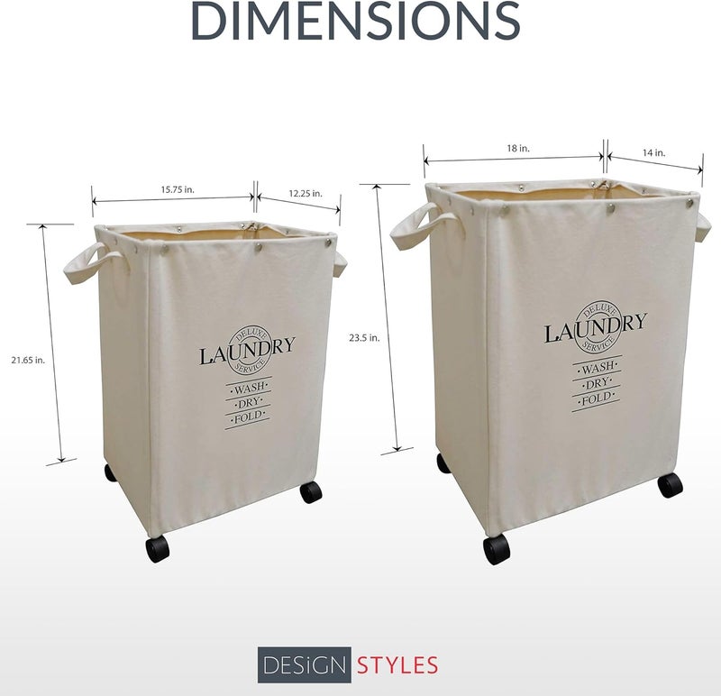 Designstyles سلة غسيل بعجلات ومقبض مجموعة من 2 سلة غسيل متينة وقابلة للطي سلة غسيل متحركة لغرفة النوم والحمام والسكن الجامعي والحضانة - Image 3