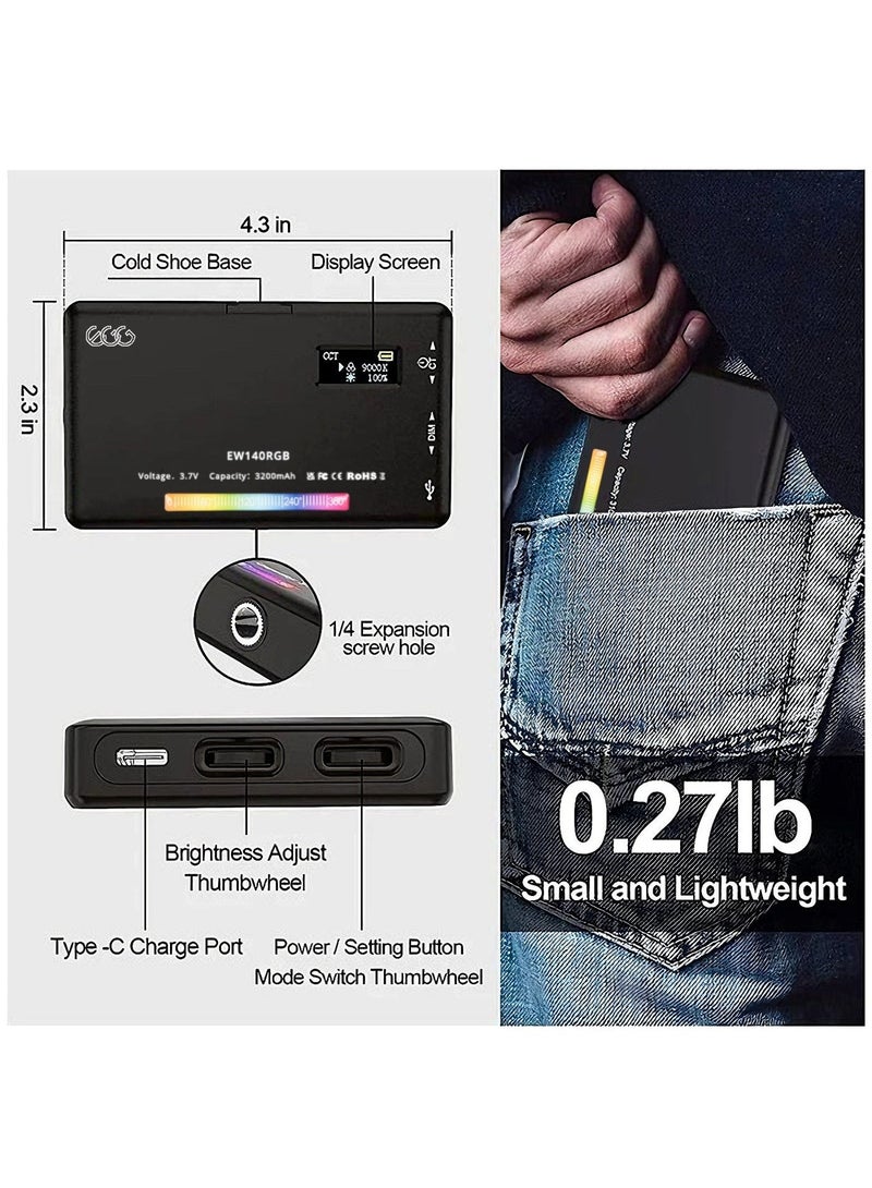 إج إضاءة الفيديو W140 RGB، لوحة إضاءة كاميرا LED  محمولة 0-360 لون كامل، CRI95+ 2500K-9000K  قابلة للتعتيم 20 تأثير إضاءة، إضاءة LED  قابلة لإعادة الشحن 3200 مللي أمبير في الساعة للتصوير  الفوتوغرافي ومؤتمرات الفيديو وTikTok - Image 5