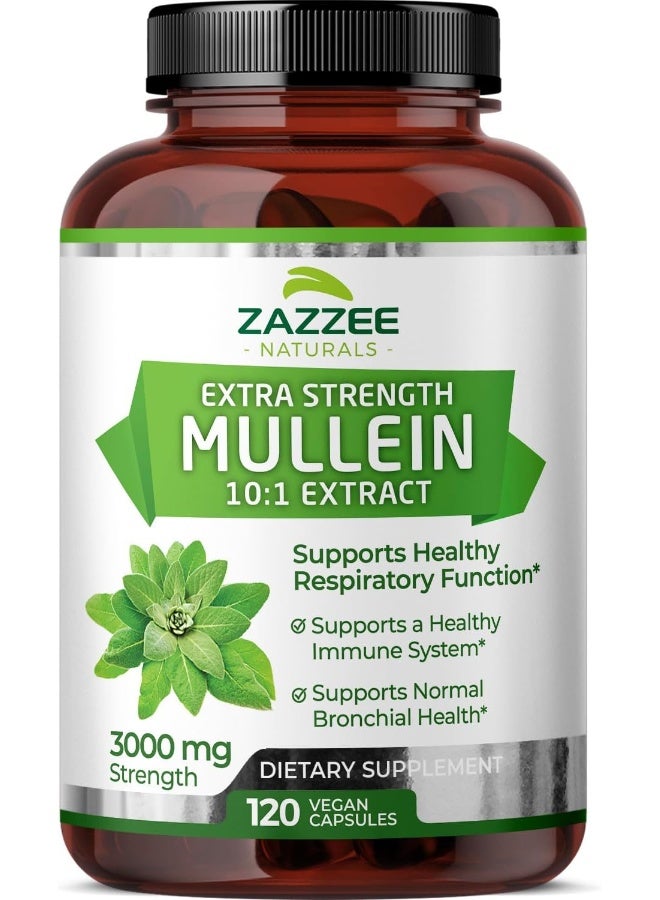 Zazzee Extra Strength Mullein 10:1 Extract, 3000 mg Strength, 120 Vegan Capsules, 100% Pure Leaf Powder, Non-GMO and All-Natural - Image 1