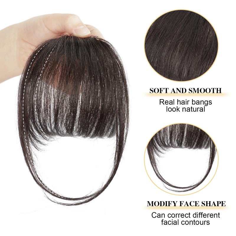 BOGSEA Clip in Bangs Real Human Hair Bangs Hair Clip Fringe with Temples Hairpieces for Women Natural Looking Fake Bangs for Daily Wear (Wispy Bangs, Dark Brown) - Image 4