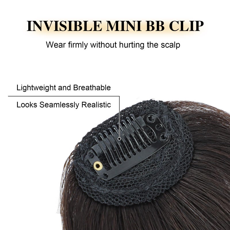 BOGSEA Clip in Bangs Real Human Hair Bangs Hair Clip Fringe with Temples Hairpieces for Women Natural Looking Fake Bangs for Daily Wear (Wispy Bangs, Dark Brown) - Image 5