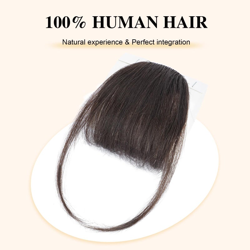 BOGSEA Clip in Bangs Real Human Hair Bangs Hair Clip Fringe with Temples Hairpieces for Women Natural Looking Fake Bangs for Daily Wear (Wispy Bangs, Dark Brown) - Image 2