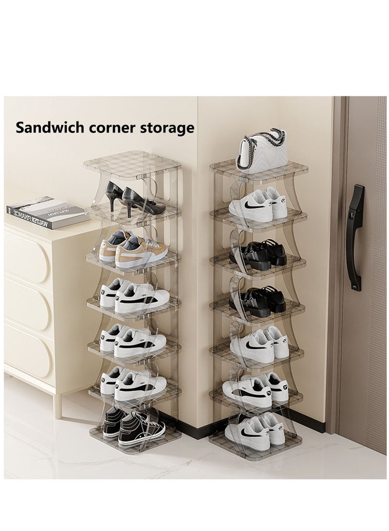 Arabest 7 Tiers Shoe Organizer, Free Standing Shoe Storage, Stackable Shoe Rack for Closet, Entryway, Small Space, Corner, Bedroom Grey  for Entryway Dorm Office, White - Image 3