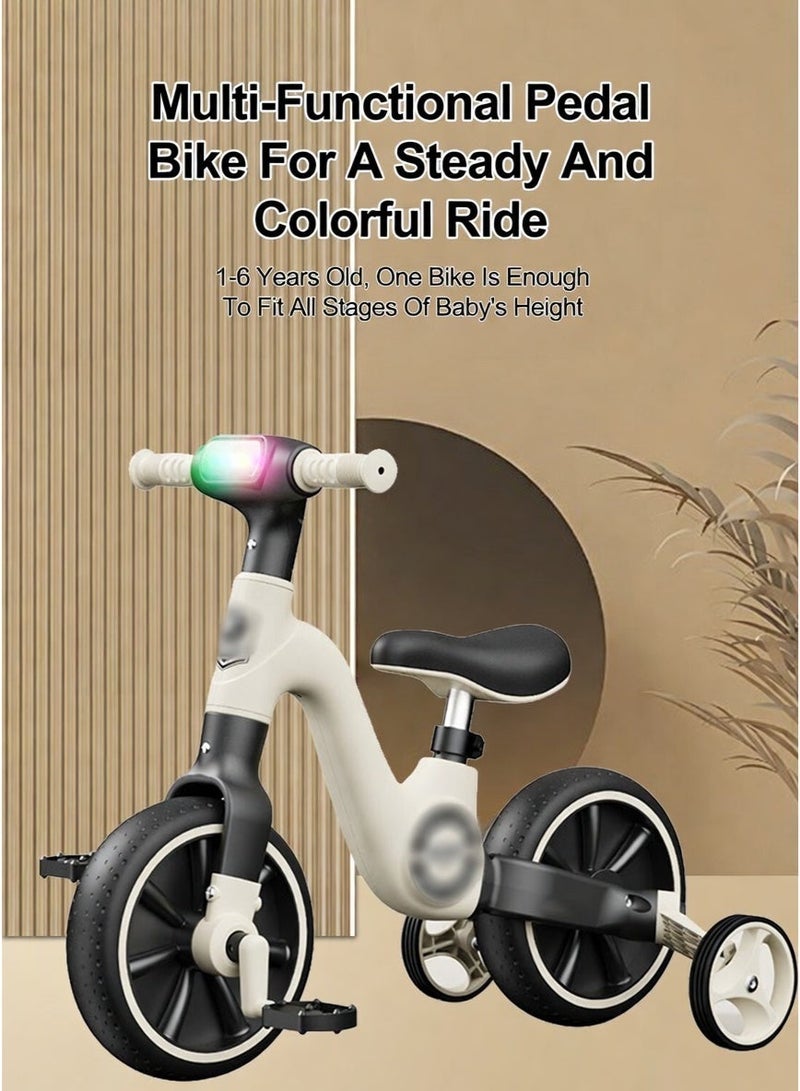 ما بيبي دراجة ثلاثية العجلات للأطفال 2 في 1 مزودة بأضواء وموسيقى، مناسبة للأولاد والبنات من عمر 1 إلى 6 سنوات، سكوتر للأطفال/سيارة توازن، دراجة بدون دواسات، متعددة الوظائف، دراجة توازن يدوية ثلاثية العجلات - Image 2