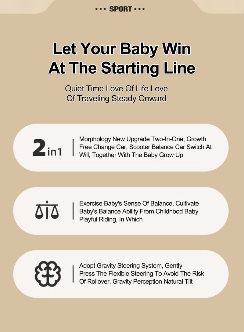 ما بيبي دراجة ثلاثية العجلات للأطفال 2 في 1 مزودة بأضواء وموسيقى، مناسبة للأولاد والبنات من عمر 1 إلى 6 سنوات، سكوتر للأطفال/سيارة توازن، دراجة بدون دواسات، متعددة الوظائف، دراجة توازن يدوية ثلاثية العجلات - Image 5