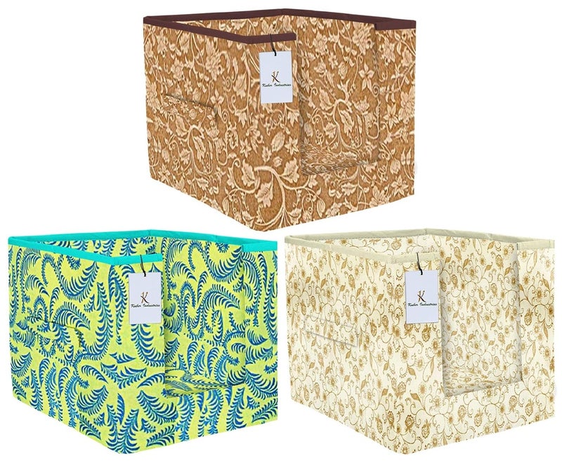 Kuber Industries Metallic Printed 3 Piece Non Woven Shirt Stacker Wardrobe Organizer Set Green Brown Beige CTKTC034928 - Image 1