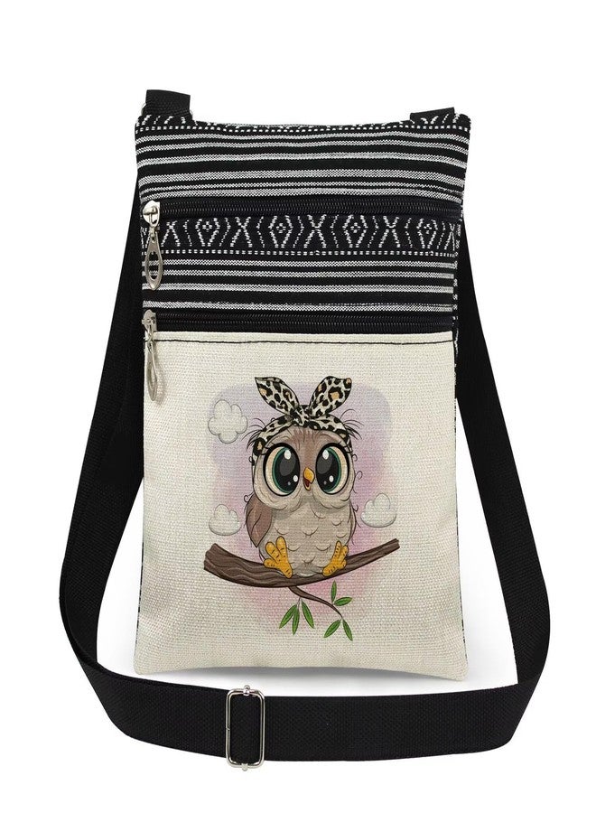 XiaoGalaee Stylish Owl with Leopard Headband Print Women Crossbody Bag Adjustable Men Shoulder Bag with Zipper Birthday Gift for Nature Lovers Travel Owl Print Purse - Image 1