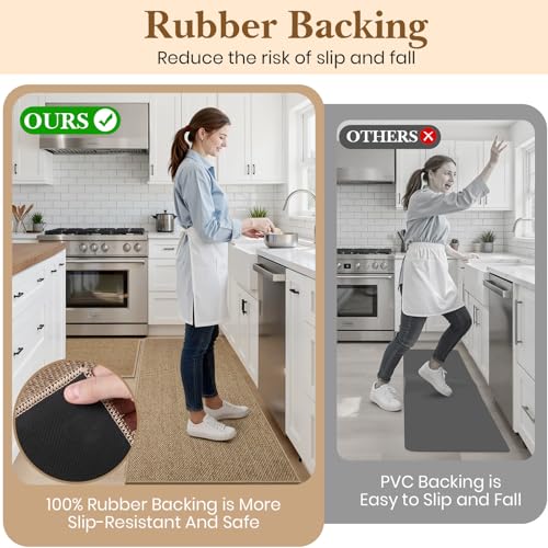 SofterCharm Kitchen Rugs and Mats, Non Slip Washable Set of 2 PCS, Absorbent Kitchen Mats for Floor, Kitchen Runner Rug, Rubber Backing, for Kitchen Decor, Front of Sink(Khaki, 20’’x 32’’+ 20’’x 47’’) - Image 5