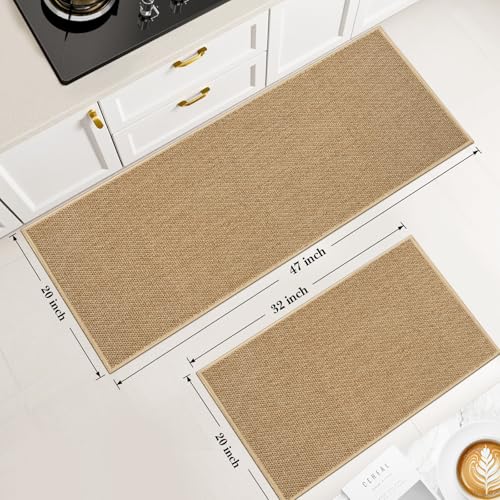 SofterCharm Kitchen Rugs and Mats, Non Slip Washable Set of 2 PCS, Absorbent Kitchen Mats for Floor, Kitchen Runner Rug, Rubber Backing, for Kitchen Decor, Front of Sink(Khaki, 20’’x 32’’+ 20’’x 47’’) - Image 2