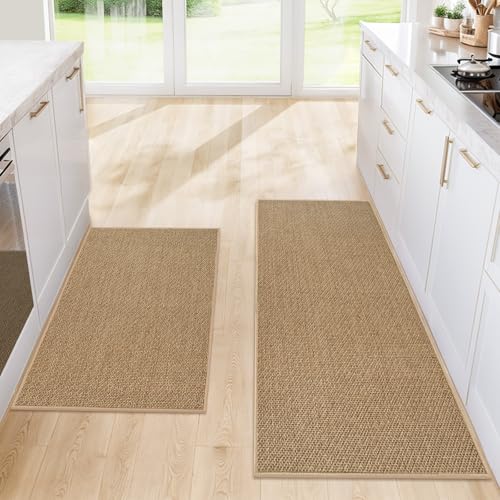 SofterCharm Kitchen Rugs and Mats, Non Slip Washable Set of 2 PCS, Absorbent Kitchen Mats for Floor, Kitchen Runner Rug, Rubber Backing, for Kitchen Decor, Front of Sink(Khaki, 20’’x 32’’+ 20’’x 47’’) - Image 1