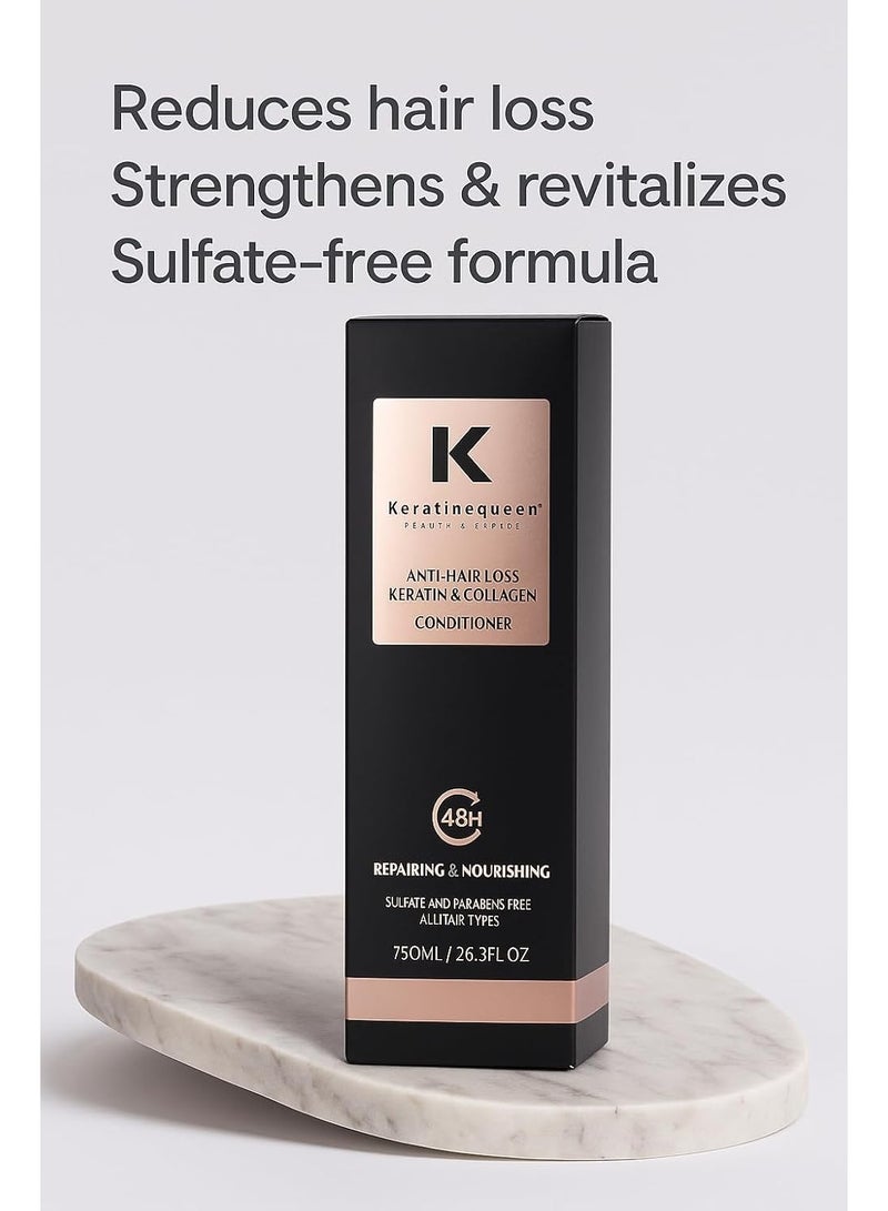 Bz بلسم كيراتين كوين المضاد لتساقط الشعر مع الكيراتين والكولاجين - تركيبة تقوية وتغذية وإصلاح - خالية من الكبريتات والبارابين - لجميع أنواع الشعر - 750 مل - Image 3