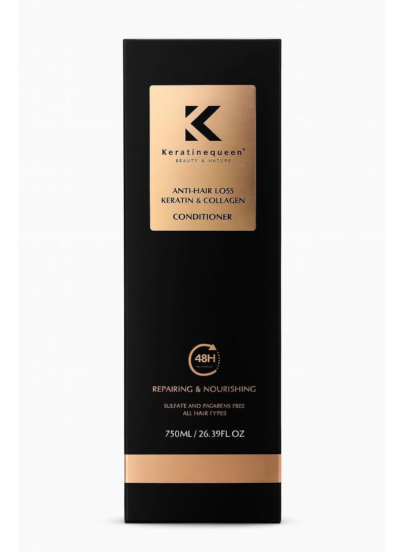 Bz بلسم كيراتين كوين المضاد لتساقط الشعر مع الكيراتين والكولاجين - تركيبة تقوية وتغذية وإصلاح - خالية من الكبريتات والبارابين - لجميع أنواع الشعر - 750 مل - Image 1