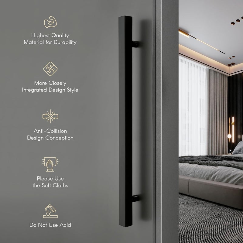 LAPO LAPO 24 inch Stainless Steel Square Door Handle for Main Door Wooden Glass Door Pull Push Handle Main Door Handle Hole to Hole Size 455 mmPack of 1 Black Finish 3 Years Warranty  - Image 5