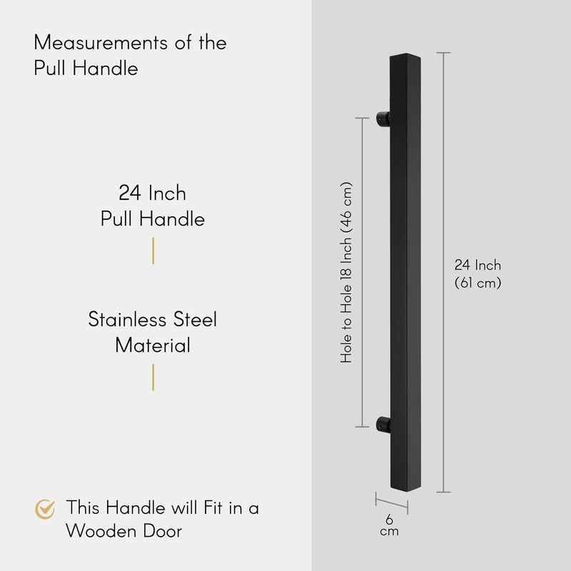 LAPO LAPO 24 inch Stainless Steel Square Door Handle for Main Door Wooden Glass Door Pull Push Handle Main Door Handle Hole to Hole Size 455 mmPack of 1 Black Finish 3 Years Warranty  - Image 2