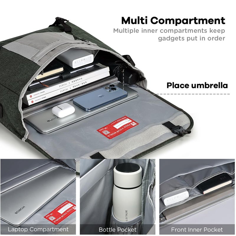 OIWAS Messenger Bag for Men, 15.6 Inch Laptop Crossbody Bags Women Casual Satchel Shoulder Bag College Travel Office Briefcase (15.6 Inch, Dark Green) - Image 3