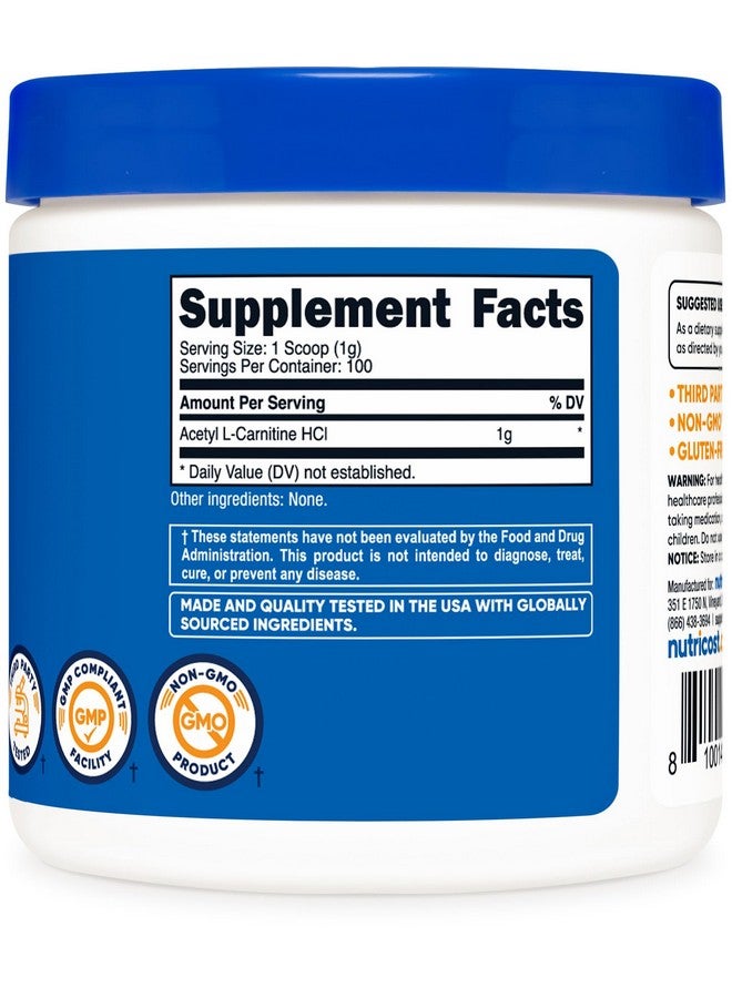 نيوتريكوست أسيتيل إل-كارنيتين هيدروكلوريد (ALCAR) 100 جرام لكل عبوة - 1 جرام لكل حصة - غير معدل وراثيًا، خالٍ من الغلوتين، بدون نكهة - Image 5