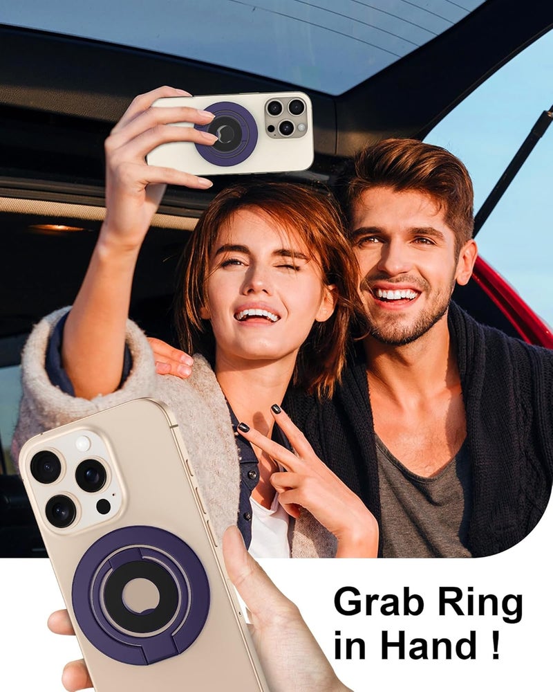 AILKIN Magnetic Phone Ring Holder Grip, Foldable MagSafe Stand for iPhone 17 Pro Max, Samsung, Two-sided Magnetic Phone Kickstand for Desk Stand & Car Mount, Compatible with Wireless Charging - Purple - Image 2