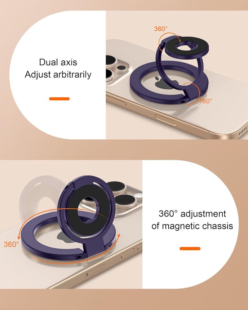 AILKIN Magnetic Phone Ring Holder Grip, Foldable MagSafe Stand for iPhone 17 Pro Max, Samsung, Two-sided Magnetic Phone Kickstand for Desk Stand & Car Mount, Compatible with Wireless Charging - Purple - Image 3