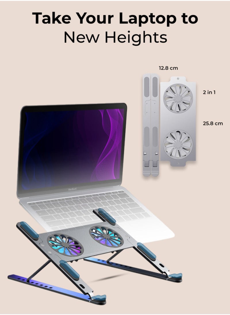 glassology - Foldable Laptop Stand with Built-in Cooling Fan - Portable, Ergonomic, and Adjustable - Image 1