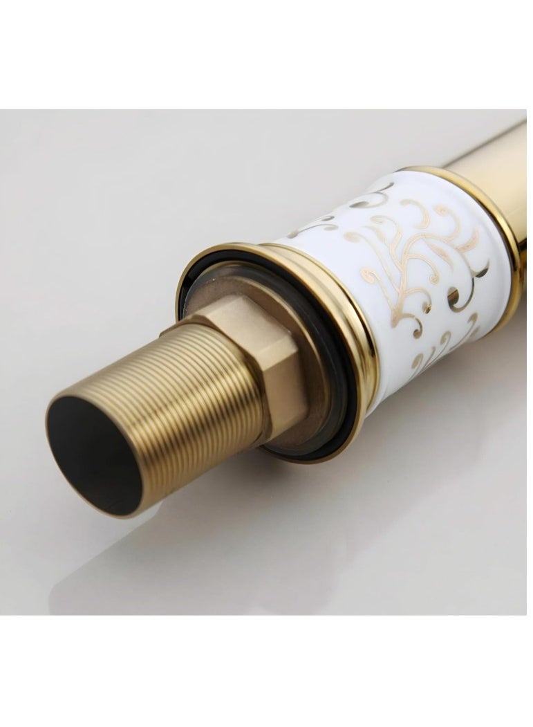 Luxury Gold Bathroom Basin Faucet | Vintage Style with Ceramic Base | Single Handle Hot & Cold Mixer Tap | Elegant Golden Finish | Antique Vanity Sink Faucet for Bathroom & Washroom - Image 3
