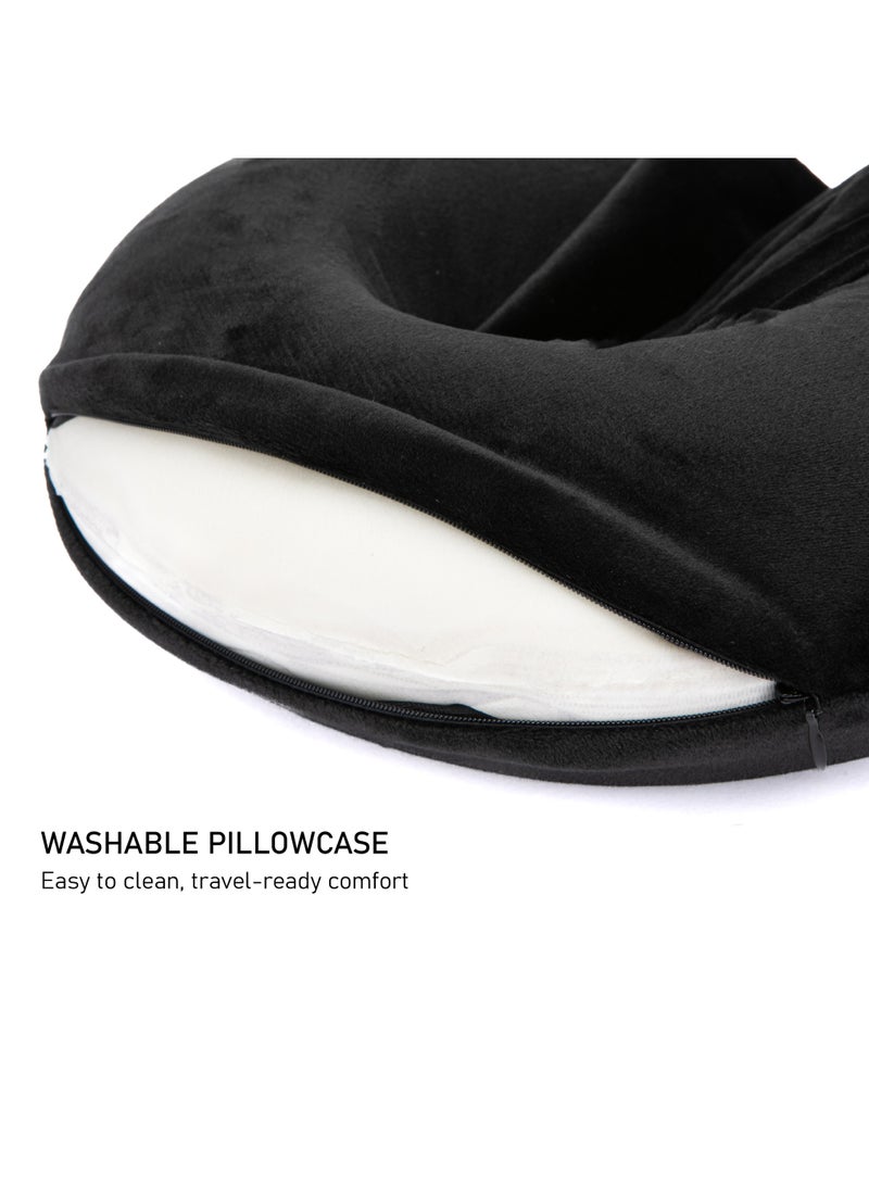 TOM CRUISER Hooded Memory Foam Travel Neck Pillow, U-Shaped Cervical Support Pillow with Integrated Privacy Hood, Adjustable Drawstring & Soft Polyester Cover, Black - Image 3