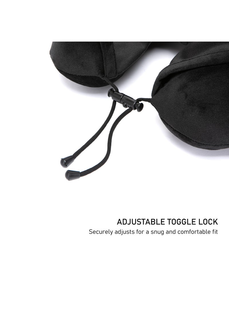 TOM CRUISER Hooded Memory Foam Travel Neck Pillow, U-Shaped Cervical Support Pillow with Integrated Privacy Hood, Adjustable Drawstring & Soft Polyester Cover, Black - Image 2
