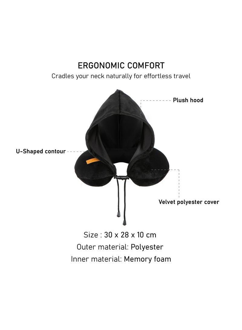 TOM CRUISER Hooded Memory Foam Travel Neck Pillow, U-Shaped Cervical Support Pillow with Integrated Privacy Hood, Adjustable Drawstring & Soft Polyester Cover, Black - Image 5