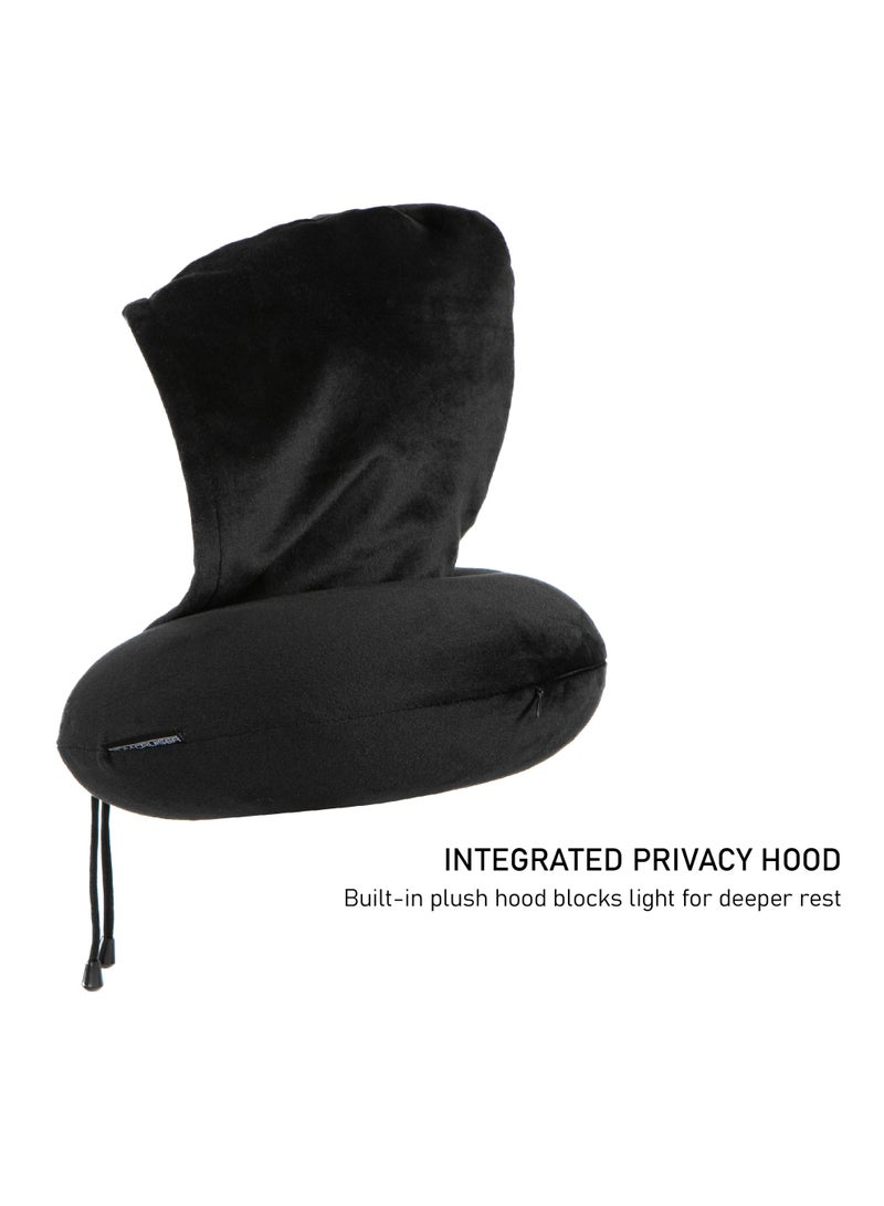 TOM CRUISER Hooded Memory Foam Travel Neck Pillow, U-Shaped Cervical Support Pillow with Integrated Privacy Hood, Adjustable Drawstring & Soft Polyester Cover, Black - Image 4