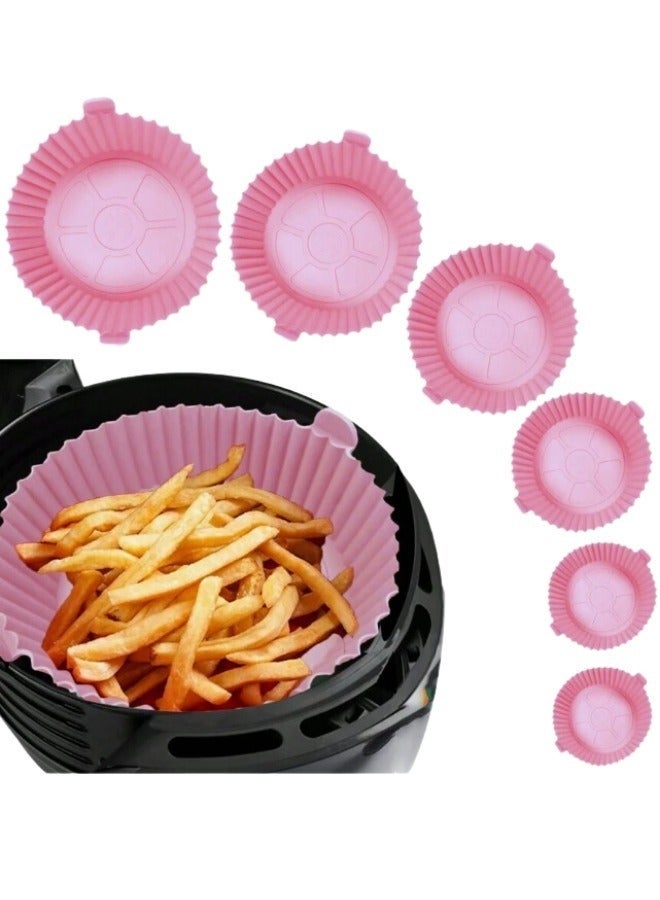 Happy Home Silicone Air Fryer Pot Oven Basket Food Safe Reusable Air Fryer Oven Accessories Pot, Replacement Parchment Paper Liners, Home Kitchen Supplies (Pink- 6 Pack) - Image 1