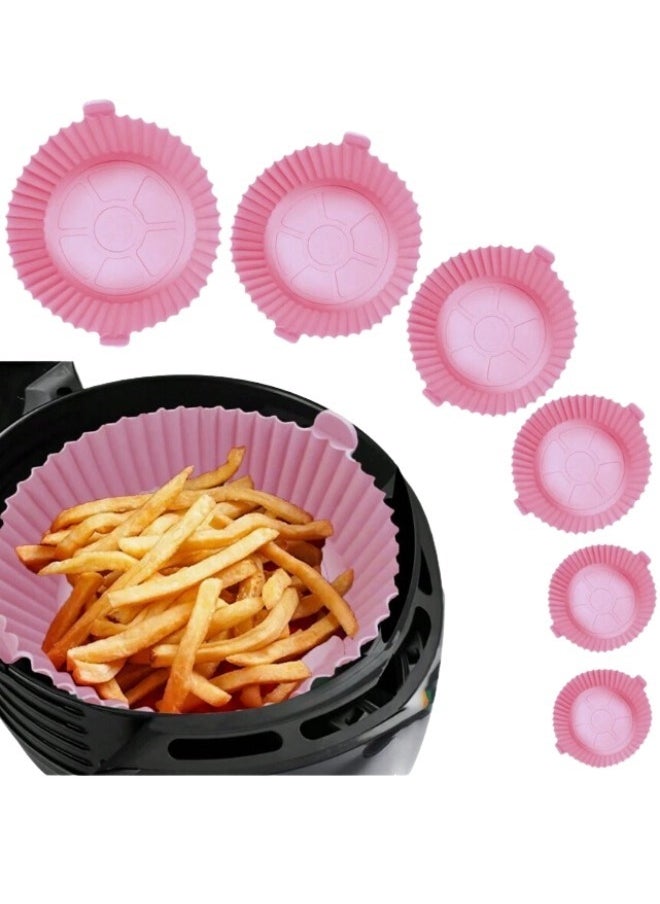 Happy Home - Silicone Air Fryer Pot Oven Basket Food Safe Reusable Air Fryer Oven Accessories Pot, Replacement Parchment Paper Liners, Home Kitchen Supplies (Pink- 6 Pack) - Image 1