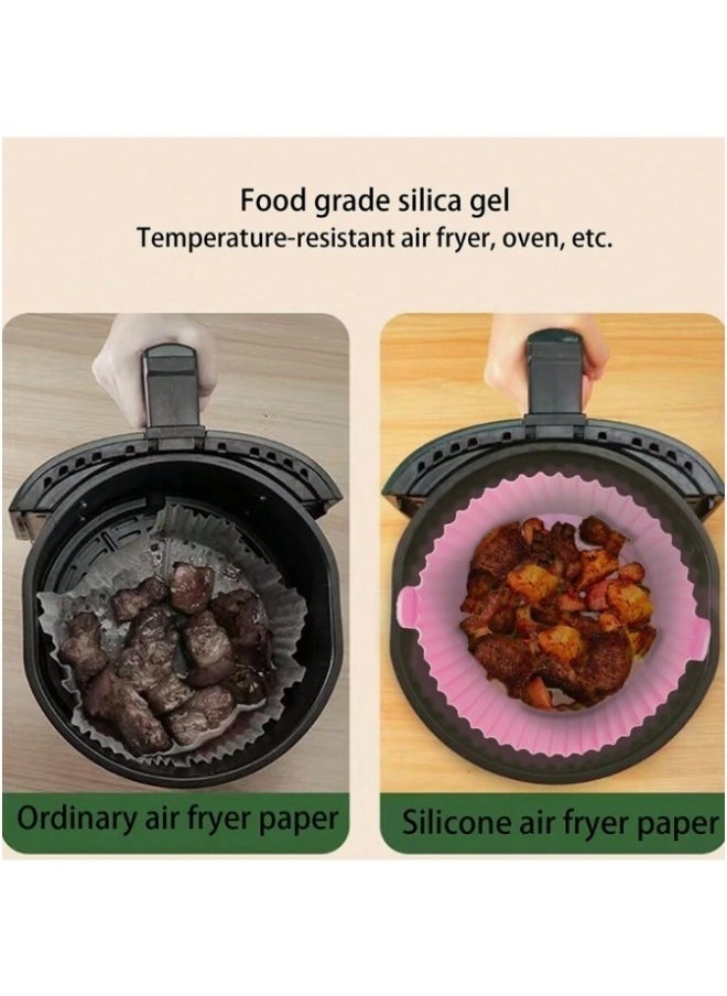 Happy Home - Silicone Air Fryer Pot Oven Basket Food Safe Reusable Air Fryer Oven Accessories Pot, Replacement Parchment Paper Liners, Home Kitchen Supplies (Pink- 6 Pack) - Image 1
