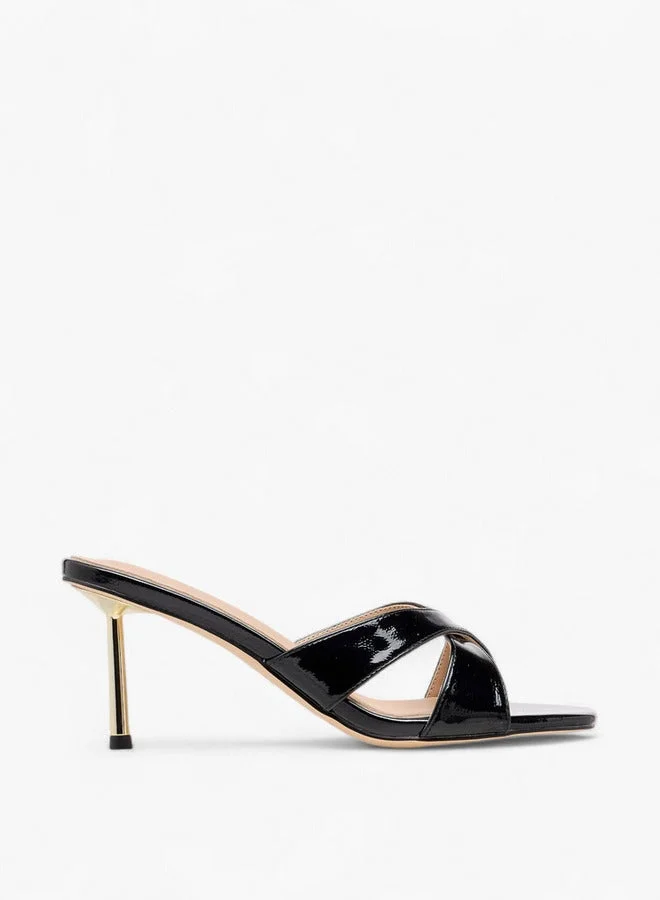 Women Solid Slip-On Cross Strap Sandals with Stiletto Heels