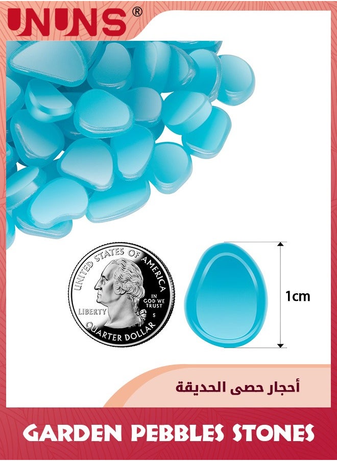 UNUNS - أحجار الحصى للحديقة، 500 قطعة من الصخور المضيئة في الظلام للاستخدام الخارجي، صخور متوهجة باللون الأزرق للديكور الخارجي، أحجار متوهجة في الظلام، صخور متوهجة للحديقة، ممرات، ممرات، ساحات - Image 1