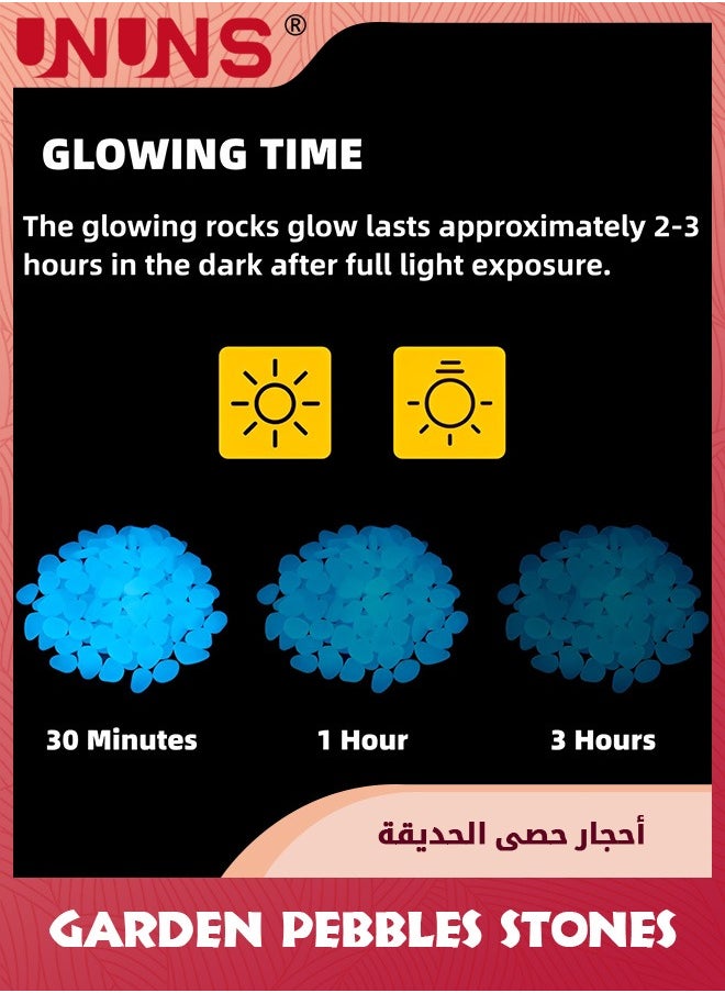 UNUNS - أحجار الحصى للحديقة، 500 قطعة من الصخور المضيئة في الظلام للاستخدام الخارجي، صخور متوهجة باللون الأزرق للديكور الخارجي، أحجار متوهجة في الظلام، صخور متوهجة للحديقة، ممرات، ممرات، ساحات - Image 1