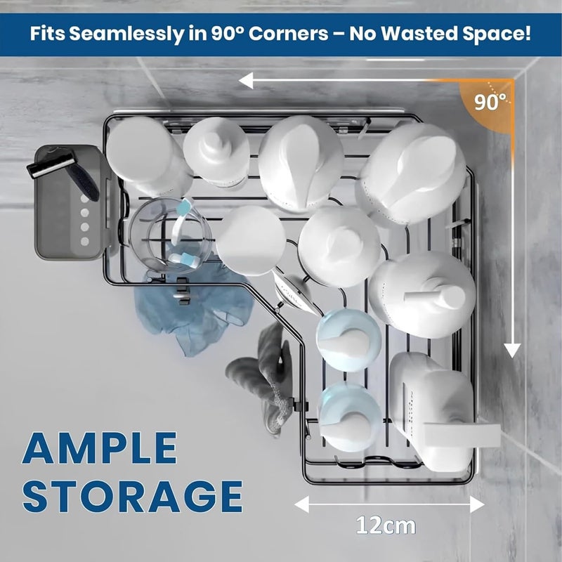 Boniry Wall-Mounted Bathroom Organizer 5 in 1 Set | Corner Shelf with Soap Holder & Toothbrush Holder | No-Drill Adhesive Bathroom Rack Set for Bathroom, Kitchen (Matte Black) - Image 3