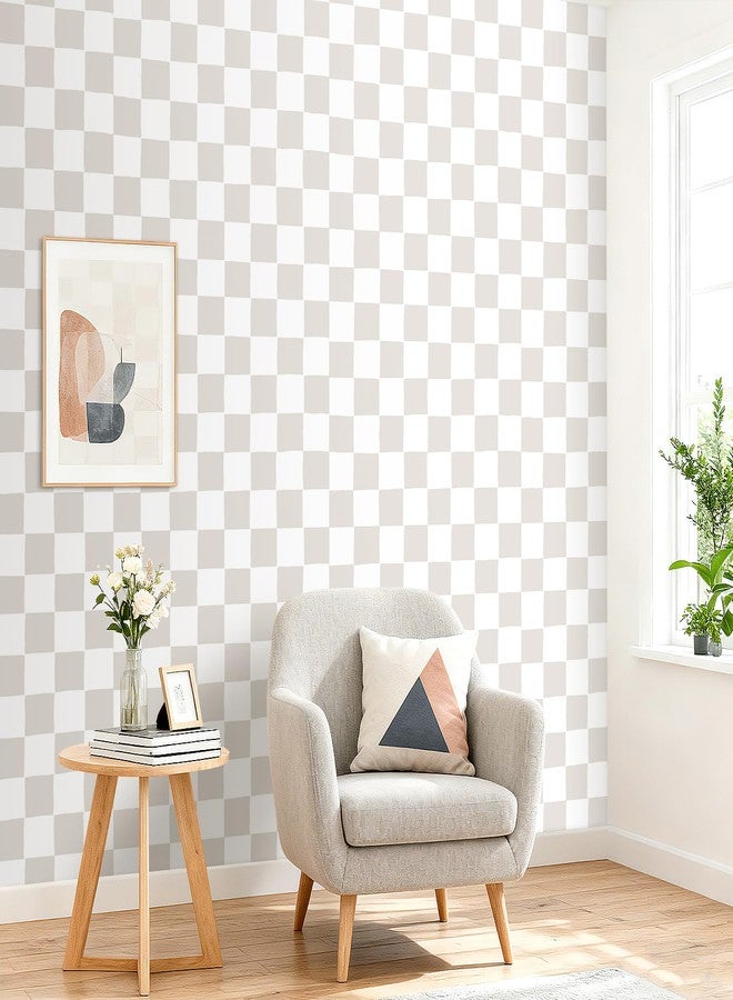 HelloWall Tan Checkered Wallpaper Peel and Stick Tan White Plaid Wall Paper Beige Cream Gingham Neutral Prepasted Vinyl Farmhouse Cottage Core Wallpaper Removable Contact Paper for Drawers 17.5x80" Hellowall - Image 4