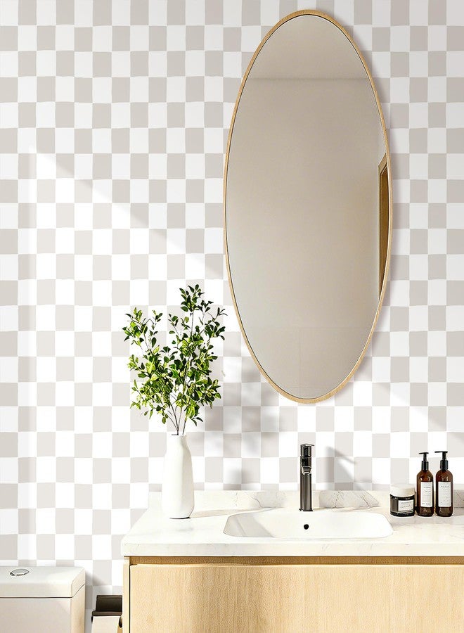 HelloWall Tan Checkered Wallpaper Peel and Stick Tan White Plaid Wall Paper Beige Cream Gingham Neutral Prepasted Vinyl Farmhouse Cottage Core Wallpaper Removable Contact Paper for Drawers 17.5x80" Hellowall - Image 5